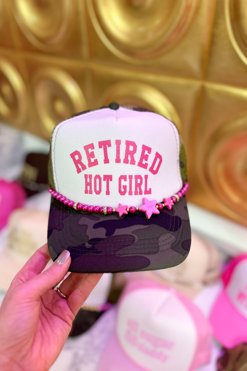 Retired Hot Girl Camo Trucker Hat With Chain