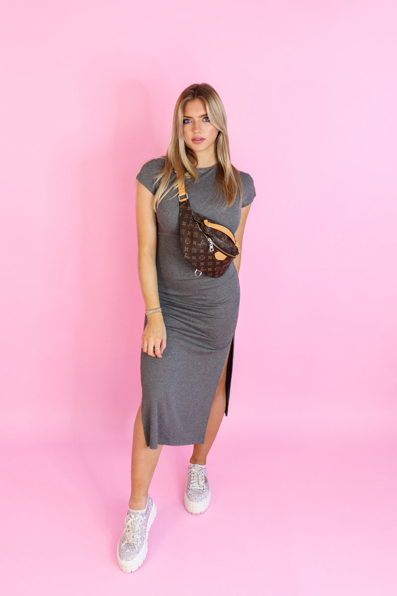 Grey Short Sleeve Midi Dress - Kendry Collection Boutique