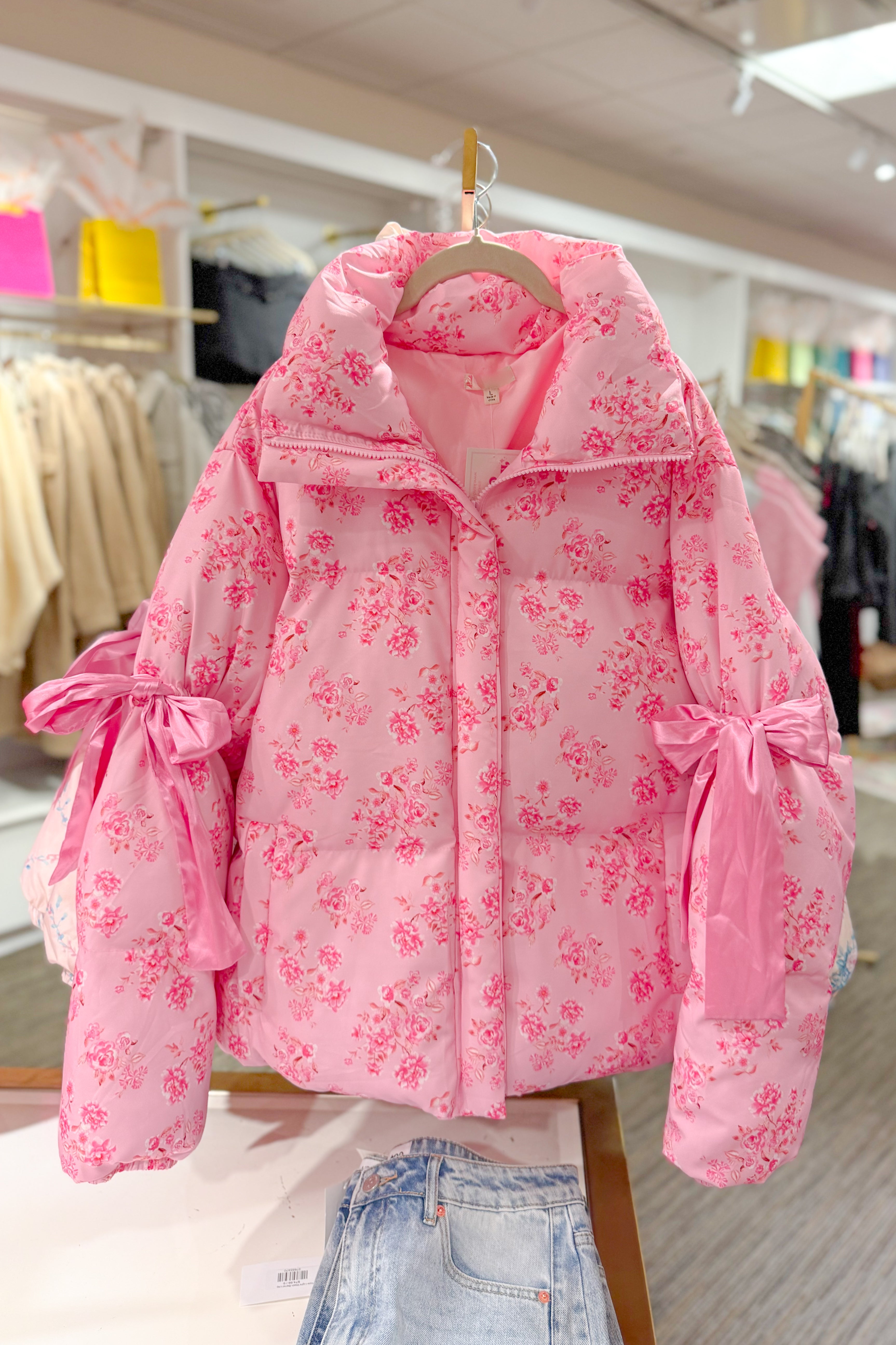 Flower print nylon long jacket ピンク S 小花柄 Flower print nylon long jacket ピンク S 小花柄