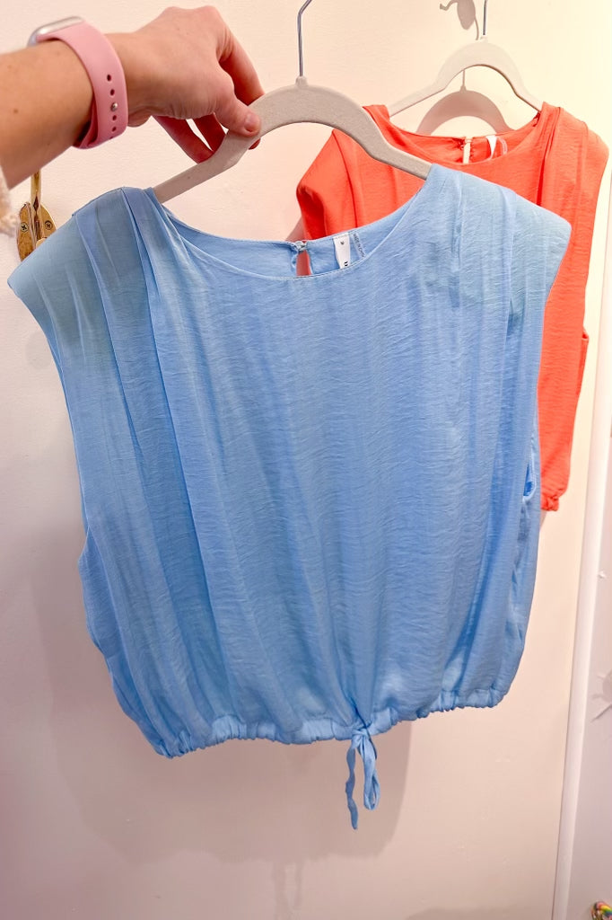 Blue Shoulder Pad Tank Top