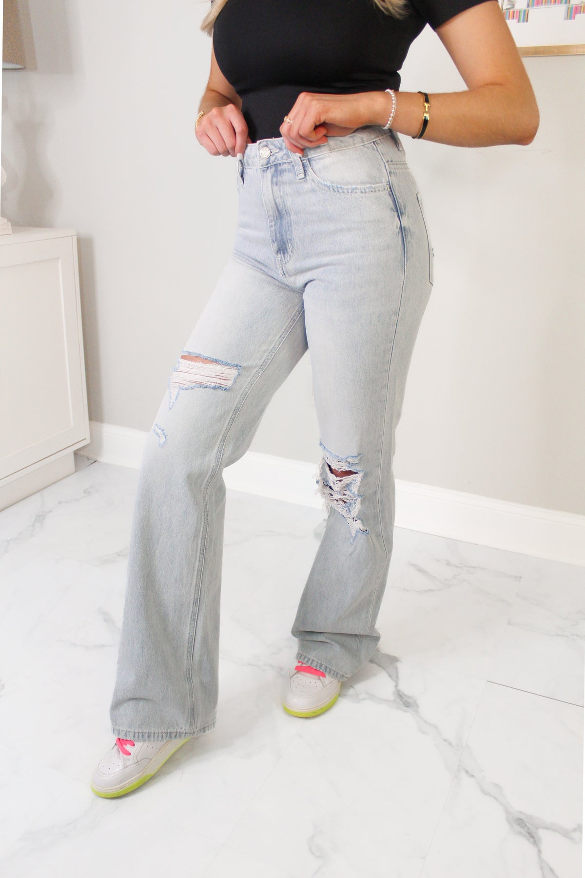 Leslie Wide Leg Distressed Jeans - Kendry Collection Boutique - Shop Kendry Collection Boutique 