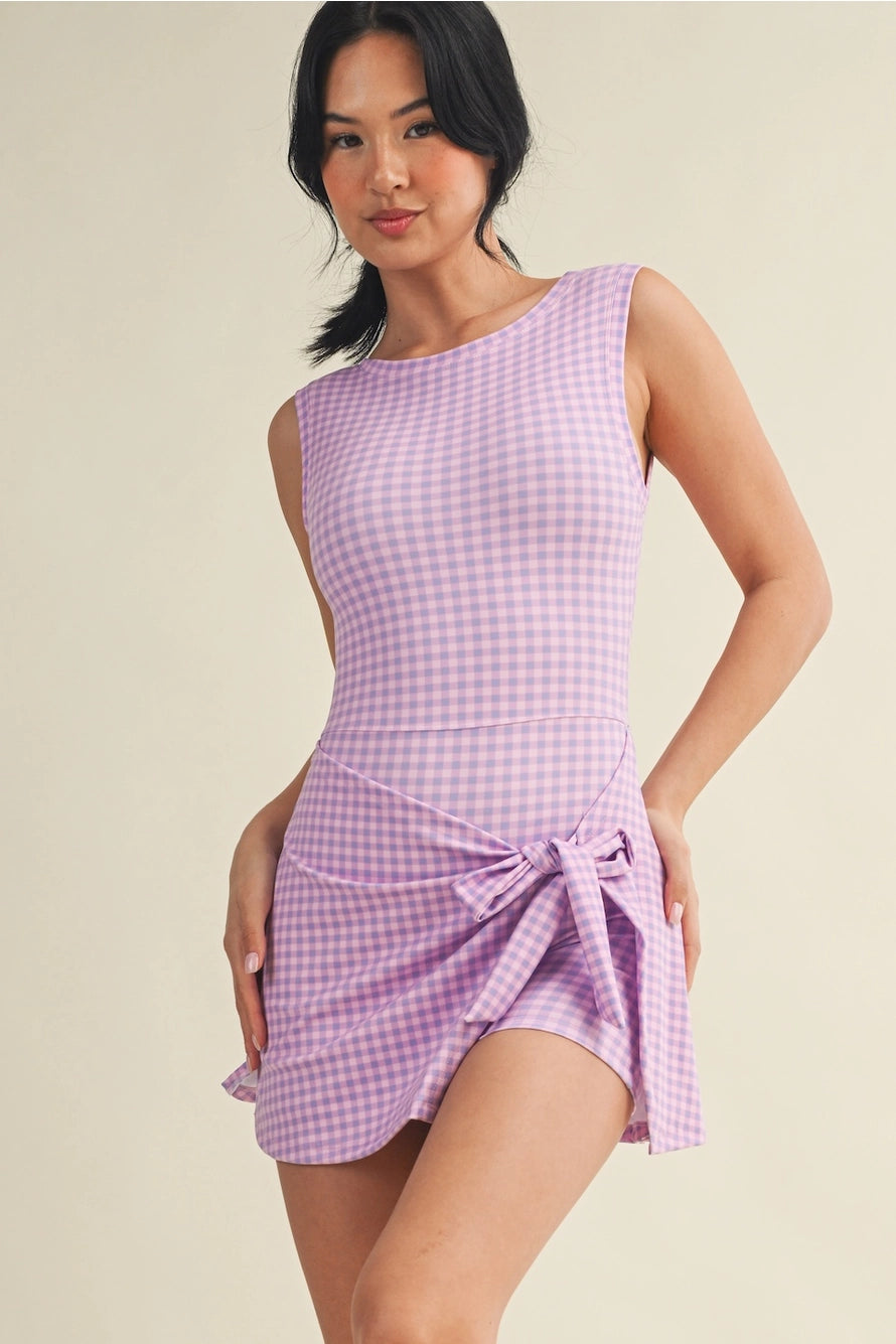 Gingham Sleeveless Wrap Front Tie Athletic Dress Gingham Sleeveless Wrap Front Tie Athletic Dress