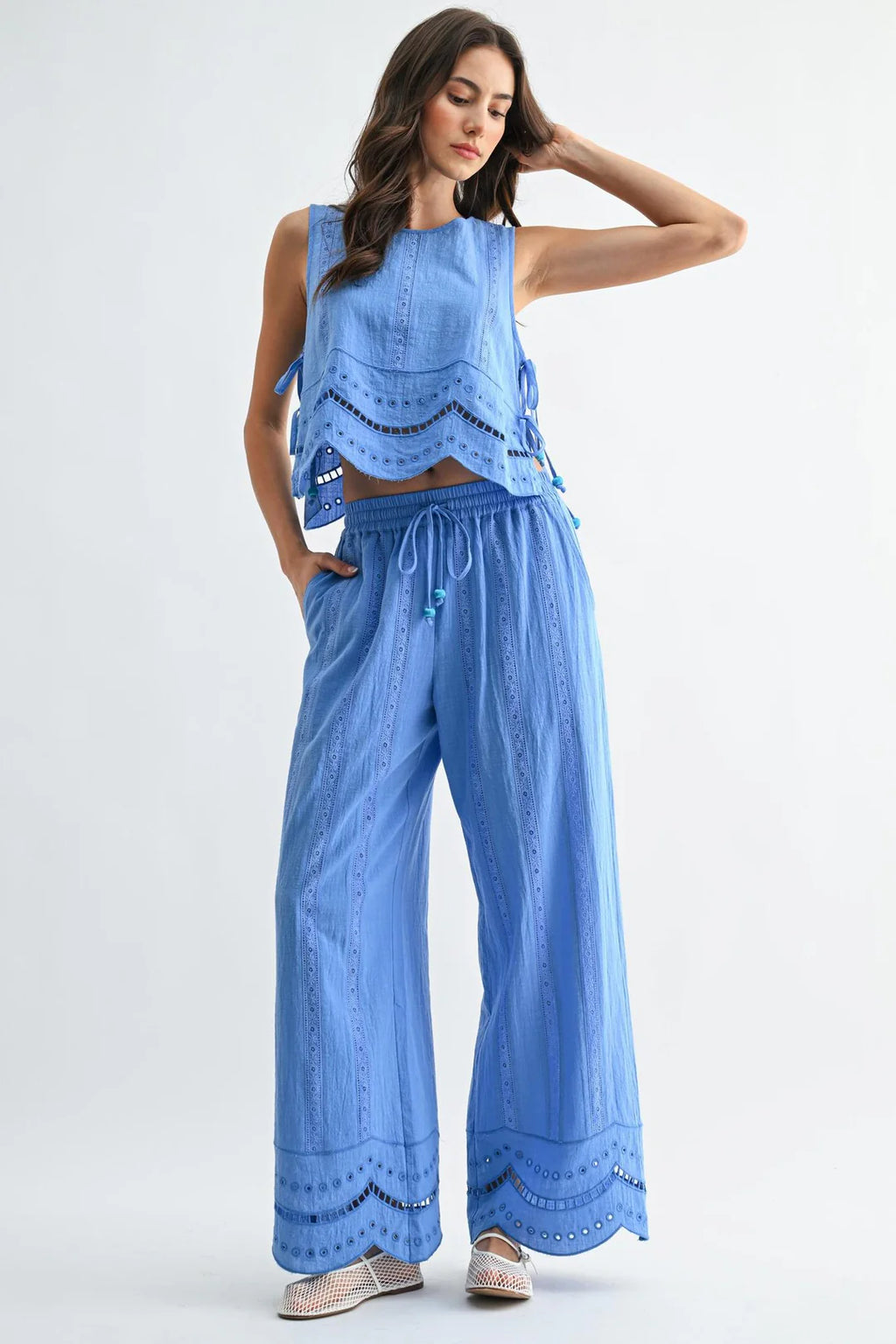 Cornflower Blue Eyelet Scalloped Matching Set | Summer 2-Piece Co