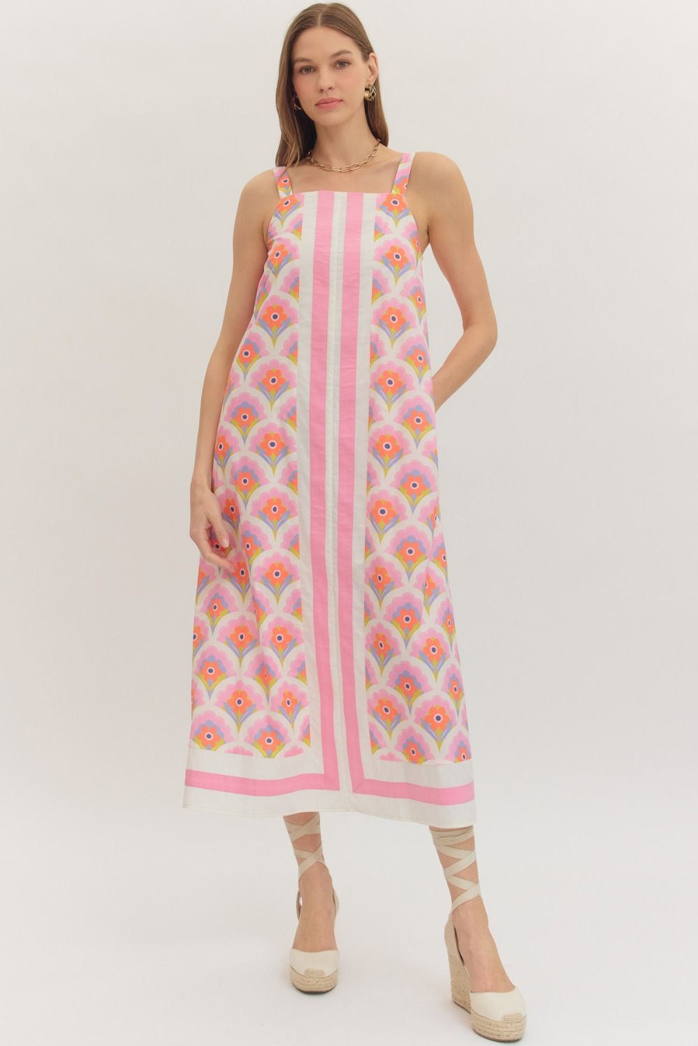 entro floral maxi dress Pink Retro Floral Print Maxi Dress