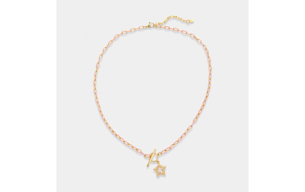 Enamel Chain With CZ Star Pendant Necklace