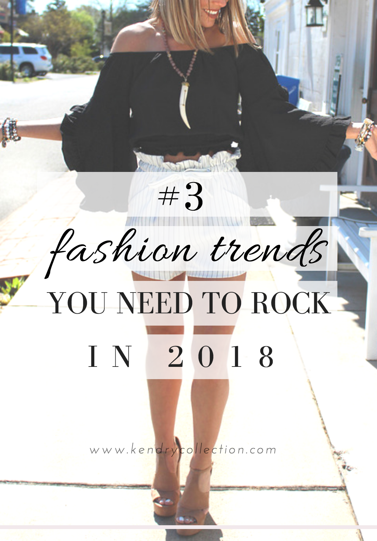 Fashion Blogger, 2018 Fashion Trends, Black Bell Sleeve Blouse For Women, White Striped High Waisted Shorts, Gemstone Pendant Necklaces For Women, Blogger Photos, Summer 2018 Clothing | Shop Kendry Collection Online Boutique For Women Today!