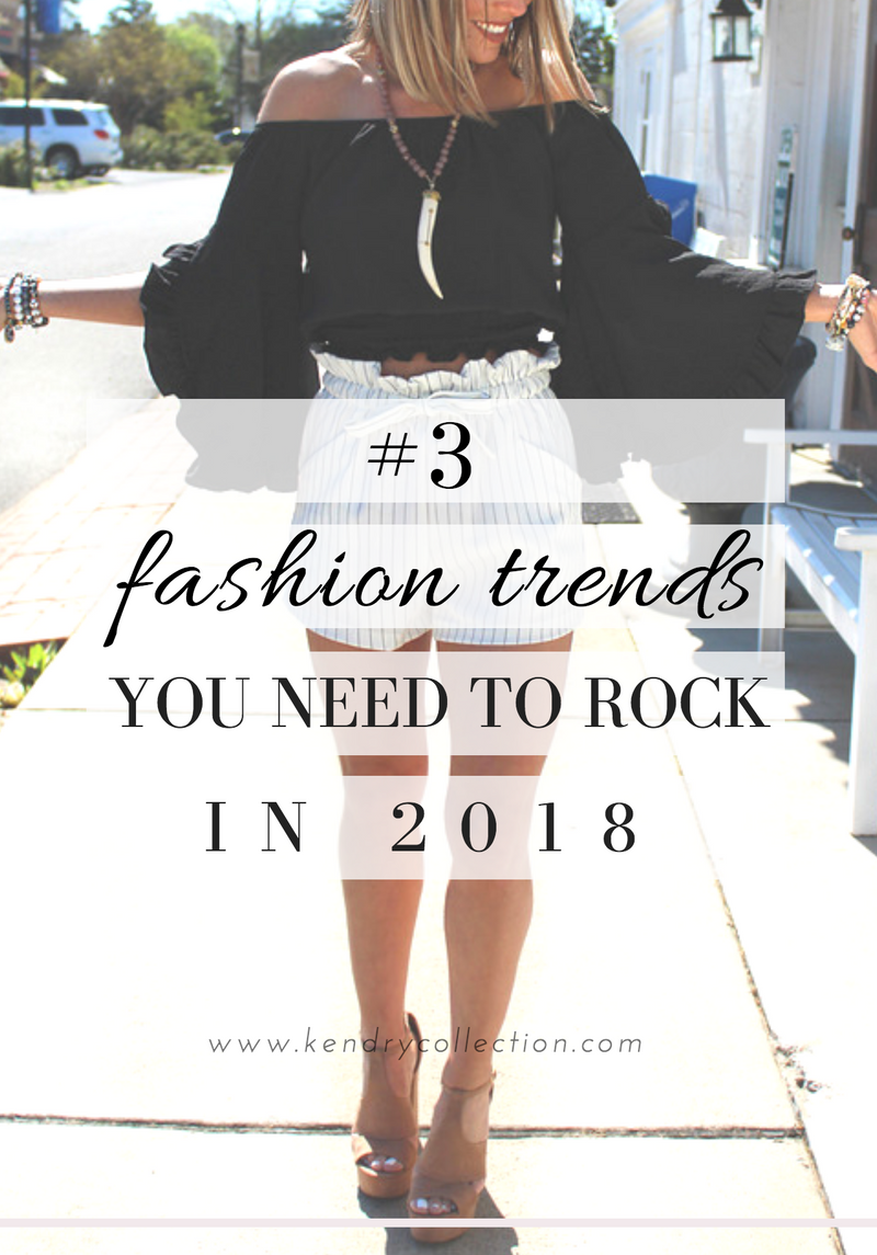 Fashion Blogger, 2018 Fashion Trends, Black Bell Sleeve Blouse For Women, White Striped High Waisted Shorts, Gemstone Pendant Necklaces For Women, Blogger Photos, Summer 2018 Clothing | Shop Kendry Collection Online Boutique For Women Today!