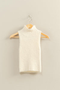 Ivory Fuzzy Sleeveless Mock Neck Sweater