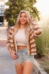 Brown Striped Button Down Cardigan