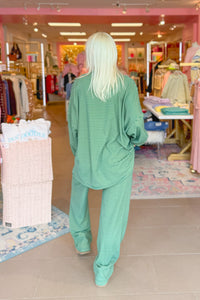 Green and Yellow Striped Top and Pants Set