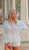Denim And Lace Collared Blouse