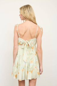 Floral Tiered Ruffle Mini Dress - Light Green