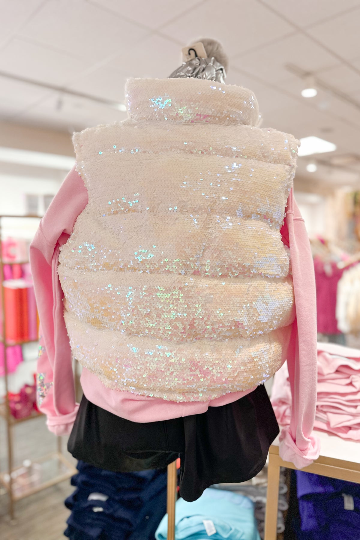 White Sequin Puffer Vest