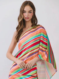 Diagonal Stripe One Shoulder Top and Skirt Set