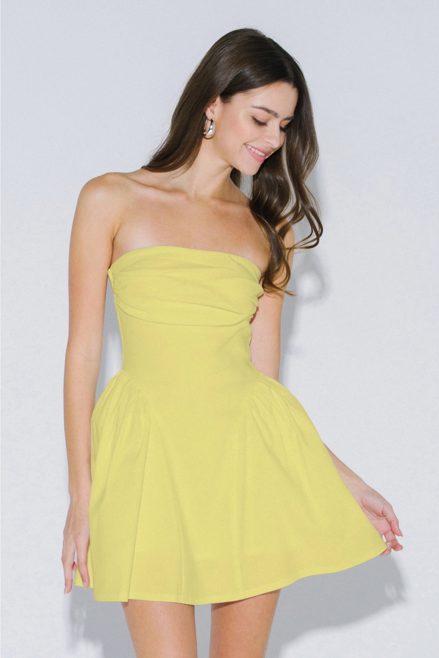 Strapless Mini Dress With Side Pleats Strapless Mini Dress With Side Pleats