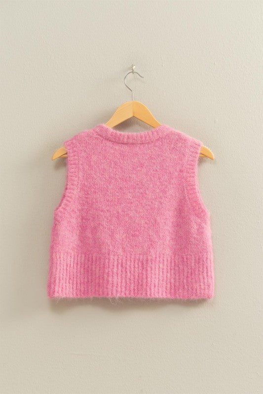 Pink Round Neck Sweater Vest