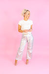 Metallic Silver Barrel Bag Jeans
