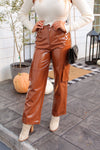 Brown Faux Leather Cargo Pants