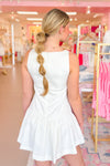 White Balloon Hem Mini Dress With Bows