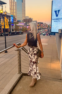 Belted Cow Pattern Maxi Skirt