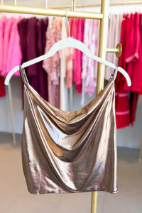 Bronze Metallic Cowl Neck Tank Top