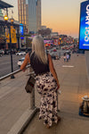Belted Cow Pattern Maxi Skirt