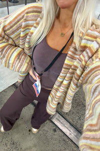 Brown Multi Stripe Open Front Cardigan