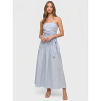 Powder Blue Strapless Side Tie Cotton Midi Dress