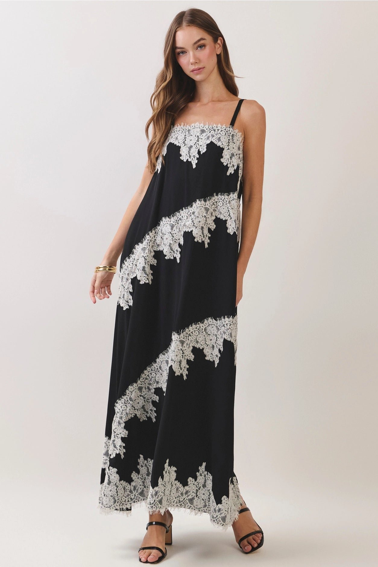 Black and White Lace Detail Maxi Dress