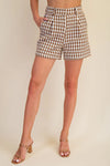 Brown Houndstooth High Waisted Shorts