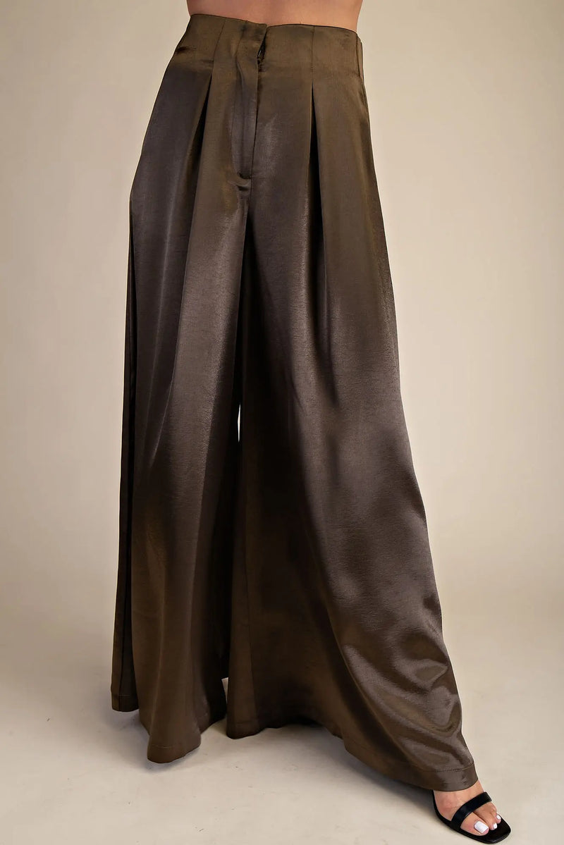 Green Satin Wide Leg Trousers
