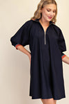 Blue and Orange Mock Neck Quarter Zip Dress