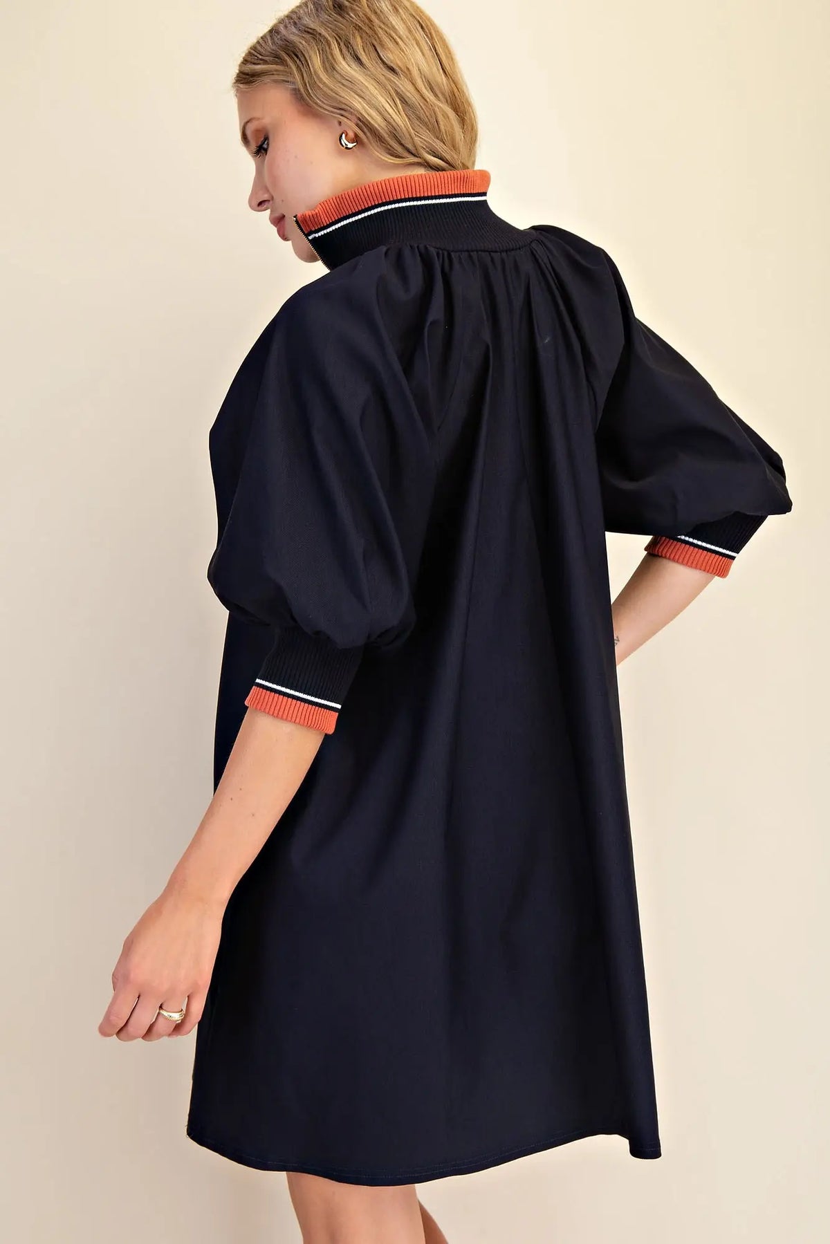 Blue and Orange Mock Neck Quarter Zip Dress