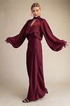 Burgundy Satin Mock Neck Maxi Dress
