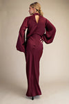 Burgundy Satin Mock Neck Maxi Dress