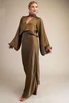 Olive Green Satin Mock Neck Maxi Dress