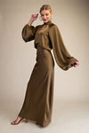 Olive Green Satin Mock Neck Maxi Dress