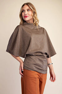 Bronze Metallic Asymmetric Draped Cape Top | Holiday Blouse
