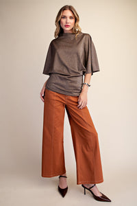Bronze Metallic Asymmetric Draped Cape Top | Holiday Blouse