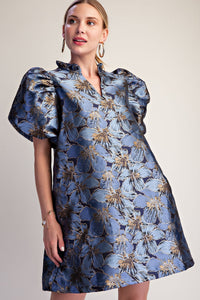 Royal Blue Floral Ruffle V-Neck Mini Dress