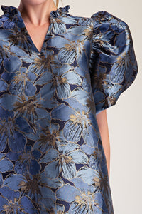 Royal Blue Floral Ruffle V-Neck Mini Dress