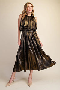 Belted Black Shimmer Maxi Dress