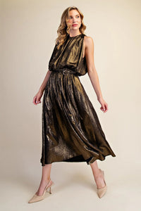 Belted Black Shimmer Maxi Dress