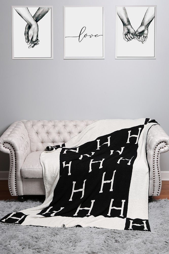 Black Plush Initial Blanket