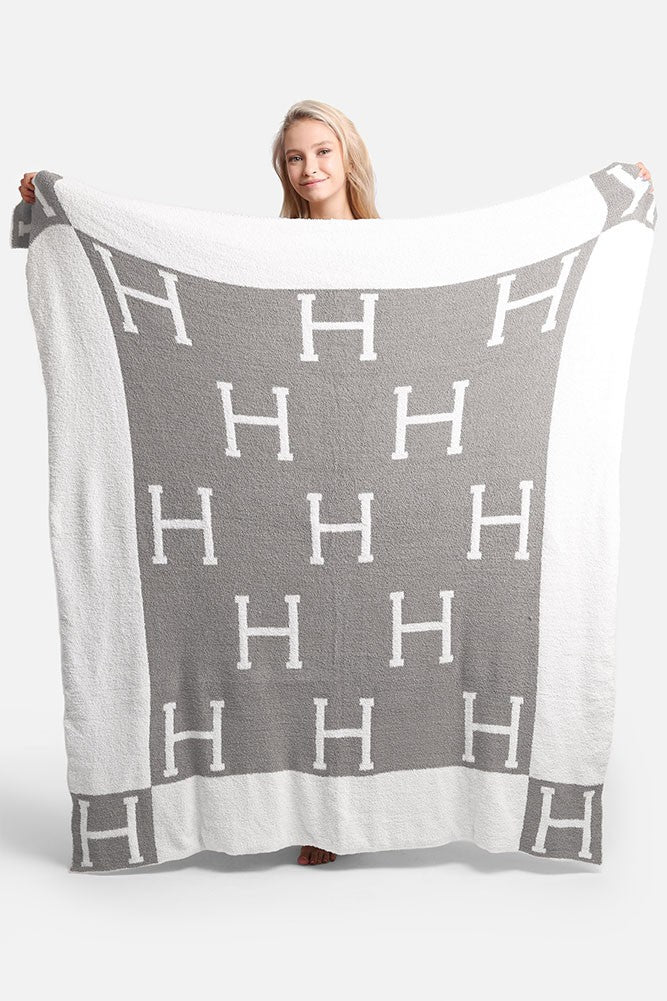 Grey Plush Initial Blanket