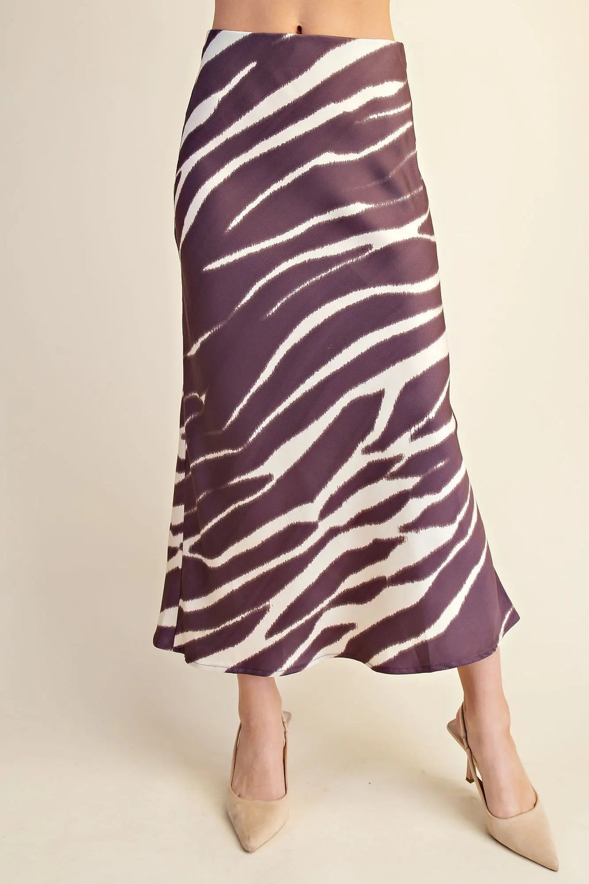 Brown Tiger Print Satin Maxi Skirt