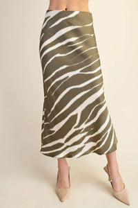 Green Tiger Print Satin Maxi Skirt