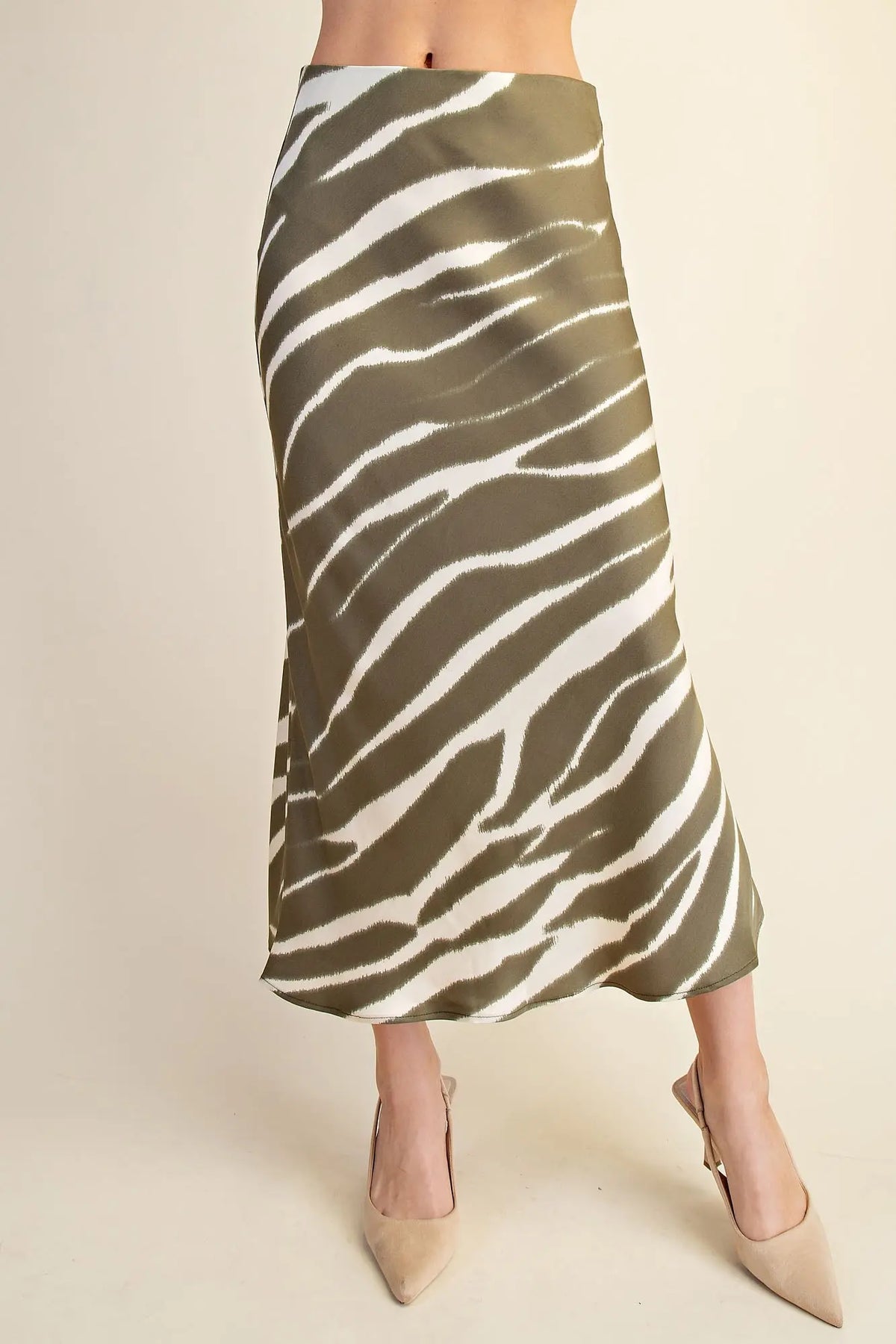 Green Tiger Print Satin Maxi Skirt
