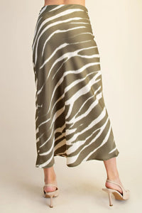 Green Tiger Print Satin Maxi Skirt