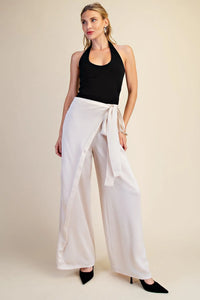 Cream Scarf Waist Wide Leg Trousers